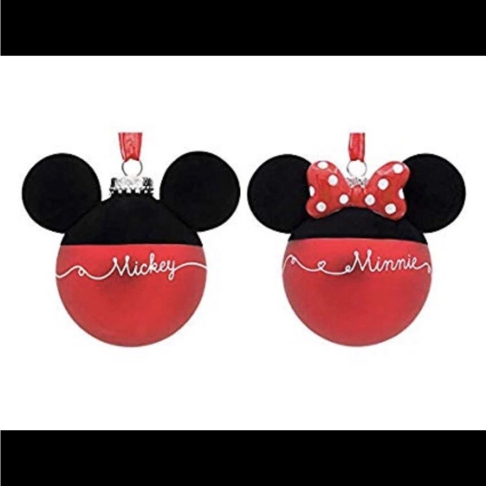 Hallmark Disney Blown Glass Christmas Holiday Mickey & Minnie Ornaments Set Of 2